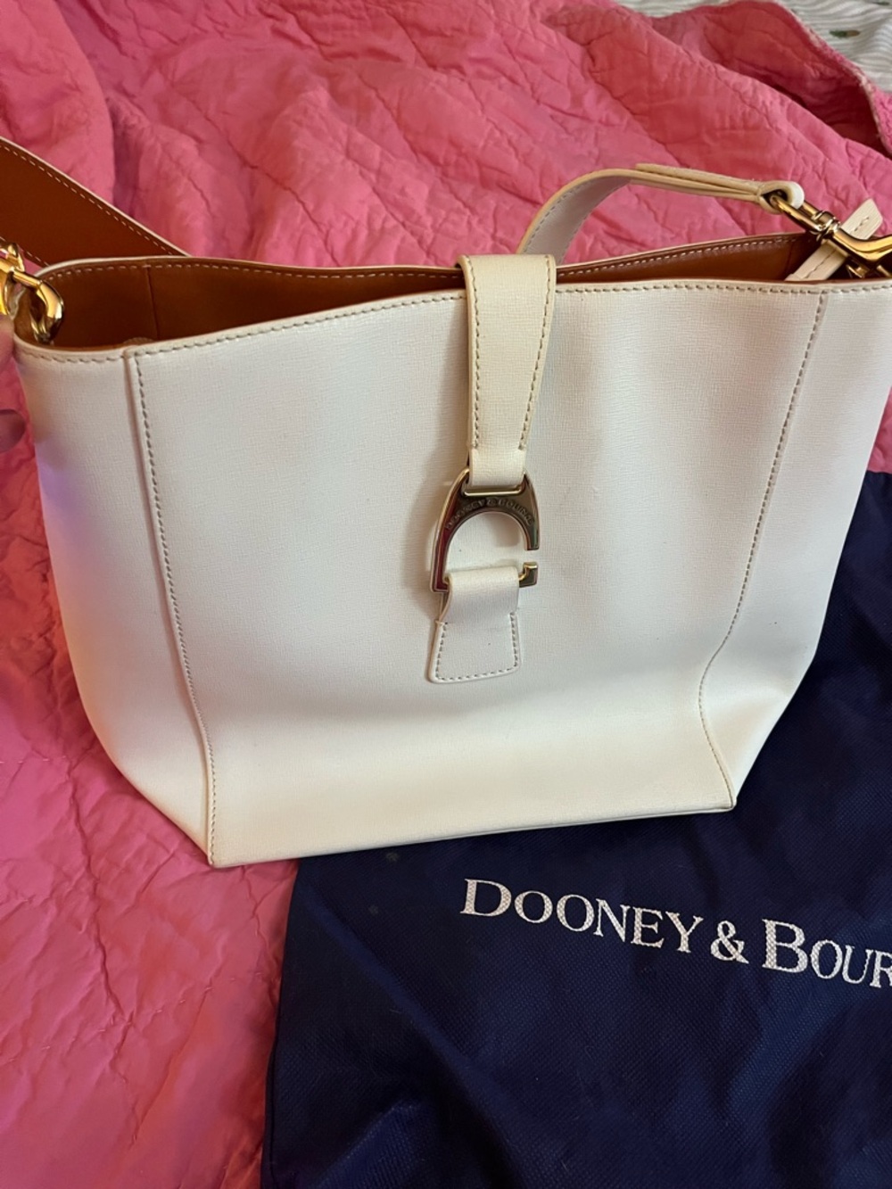 Dooney & Bourke cream Leather Shoulder Bag with Gold Hardware